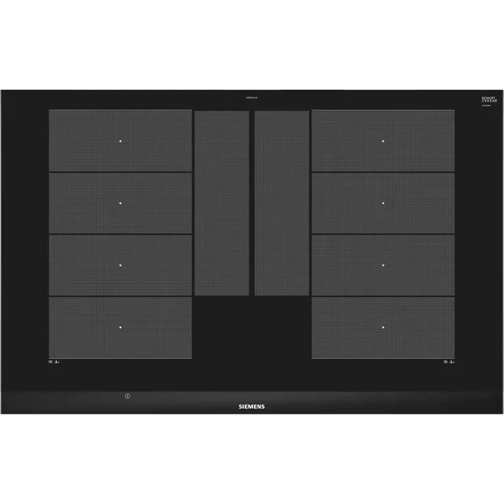Siemens iQ700 EX875LYC1E Induktionskochfeld, Einbau, Autark, Betriebsart elektrisch, 4 Kochstellen, Timer, Topferkennung, Material Glaskeramik, mit Rahmen aufliegend, schwarz – Bild 1