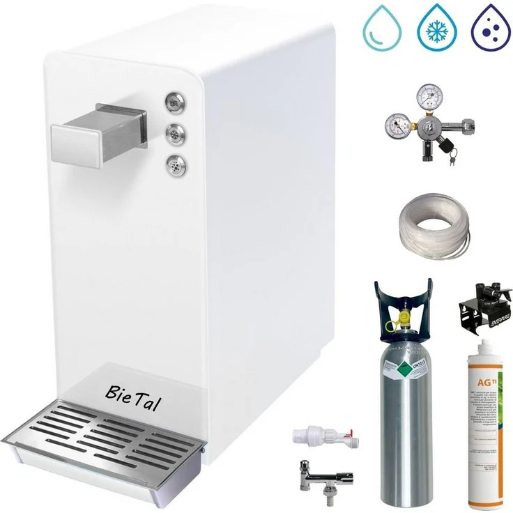 BieTal Wassersprudler BT-15, Tafelwassergerät mit Kühlung, weiß mit Filter – Bild 1