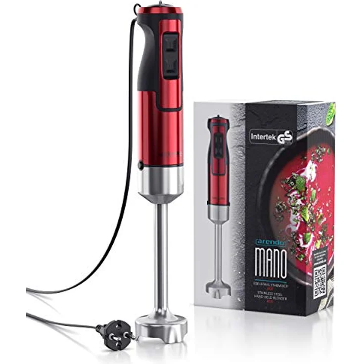 Arendo Stabmixer 1000 Watt, Edelstahl, vierflügeliges Messer, stufenlose Geschwindigkeitsregelung, rubinrot – Bild 6