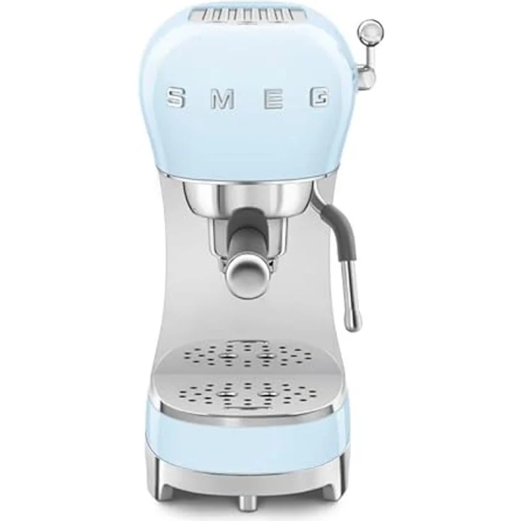 Smeg, Espresso-Kaffeemaschine ECF02PBEU, Cappuccino-Dampfunktion, Thermoblock, großes Tassengehäuse und Doppelkaffeefunktion, 1 L Wassertank, benutzerfreundliches Bediensystem, 1350 W, Himmelblau – Bild 1