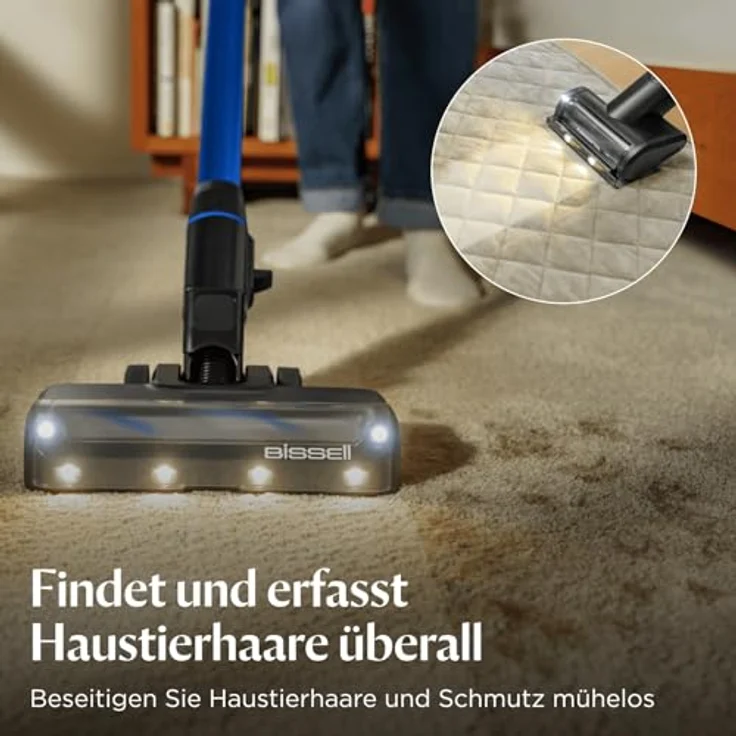 BISSELL PowerClean FurFinder 4089N, Akku Staubsauger mit 200W Motor, HEPA-Filter, 40 Minuten Laufzeit, freistehend, nicht verheddernde Bürstenrolle, FurFinder-Licht – Bild 3