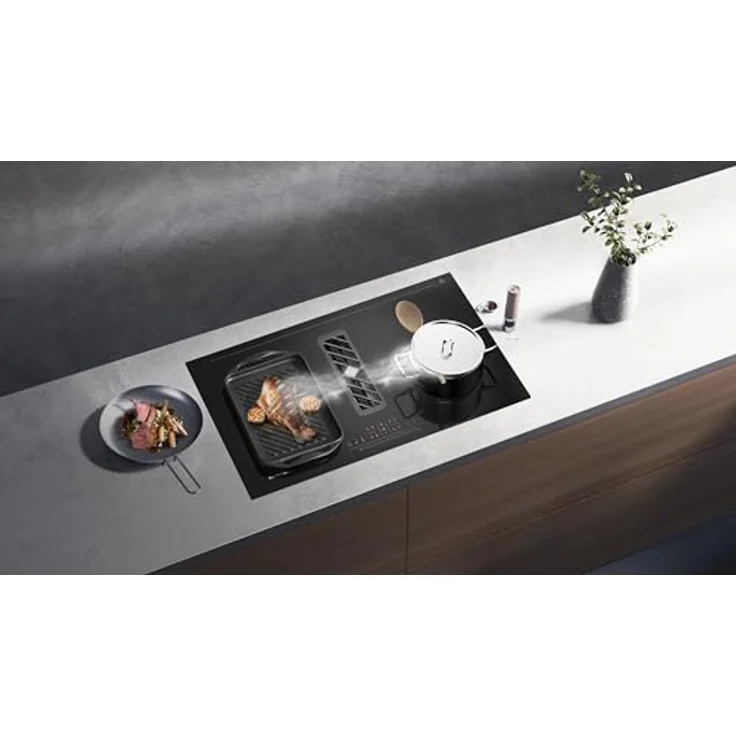 Respekta Kochfeldabzug Backdraft Downdraft Muldenabzug Induktion 83 cm Calima, Touch-Control-Bedienung, 4 separate Kochzonen, Bridge-Funktion, teilgeführte Umluft, integrierter Dunstabzug, inkl. Kohlefilter-Set, schwarz – Bild 2