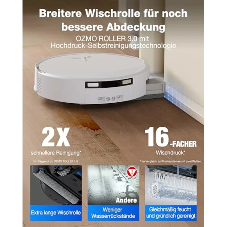 ECOVACS DEEBOT T90 OMNI, Saug- und Wischroboter mit 30.000 Pa Saugkraft, All-in-One OMNI-Station, selbstreinigende OZMO ROLLER 3.0, AIVI 3D Navigation, schwarz – Bild 2