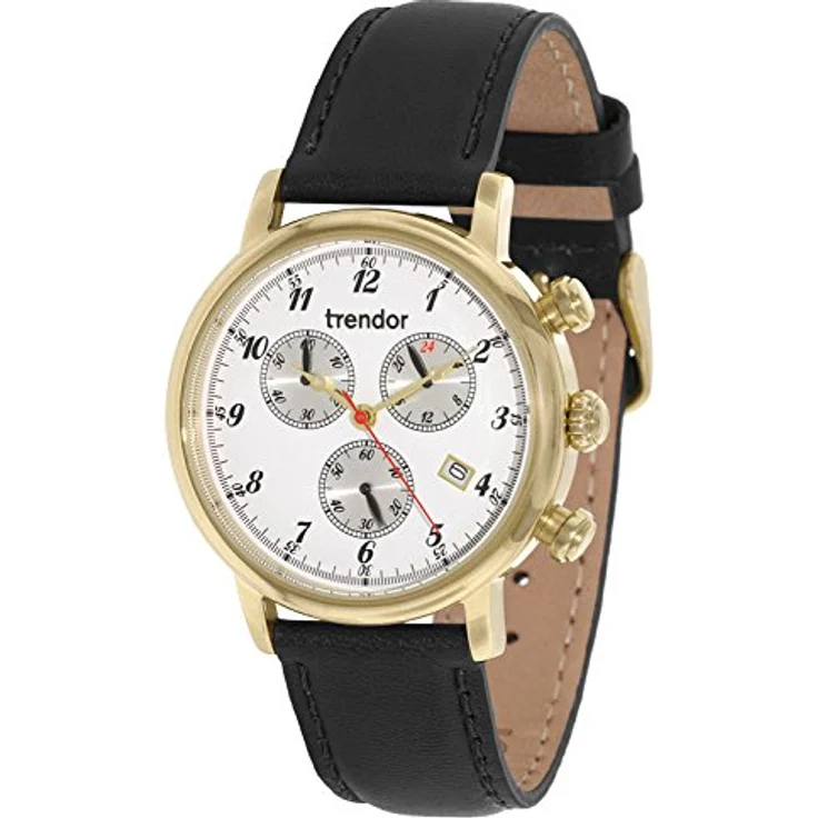 trendor Doreen Damen Chronograph Elegante Armbanduhr für Frauen, Gold ionen-plattiert, mit Stoppfunktion, rotem Stoppzeiger, 7592-01 – Bild 1
