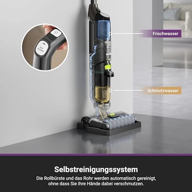 Eureka NEW400, Schnurloser Nass-Trocken-Besen Staubsauger mit 600-ml-Frischwassertank, selbstreinigend, schwarz – Bild 3