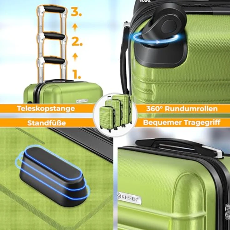 KESSER® Reisekoffer 84L Hartschalen Trolley mit Kofferwaage, Gepäckanhänger, Zahlenschloss, 4 Rollen, hellgrün, 66x45x28cm – Bild 5