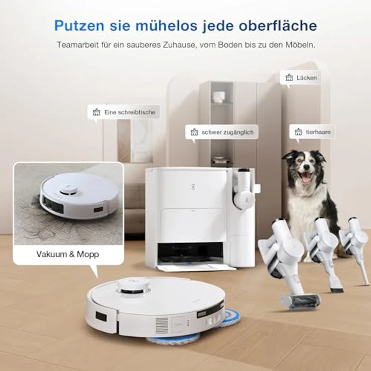 ECOVACS DEEBOT T30S Combo Saugroboter mit Wischfunktion und Akku-Handstaubsauger, All-in-One Reinigungsstation, 11000Pa, ZeroTangle Technologie, TruEdge™ Kantenreinigung, Heißwasser-Mopp-Waschen – Bild 3