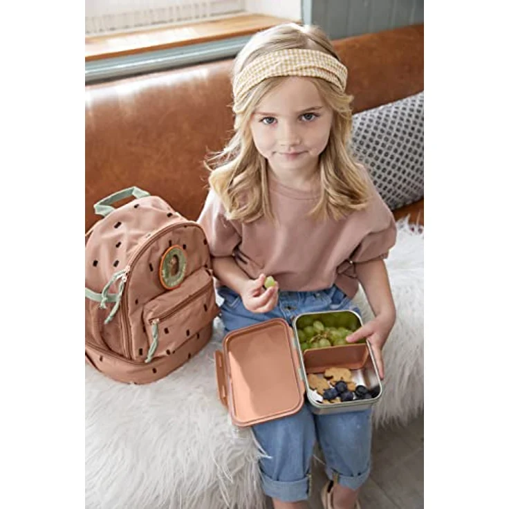 LÄSSIG Kinder Brotdose Edelstahl Lunchbox Frühstücksbox Nachhaltig Kindergarten Schule/Happy prints light olive – Bild 5