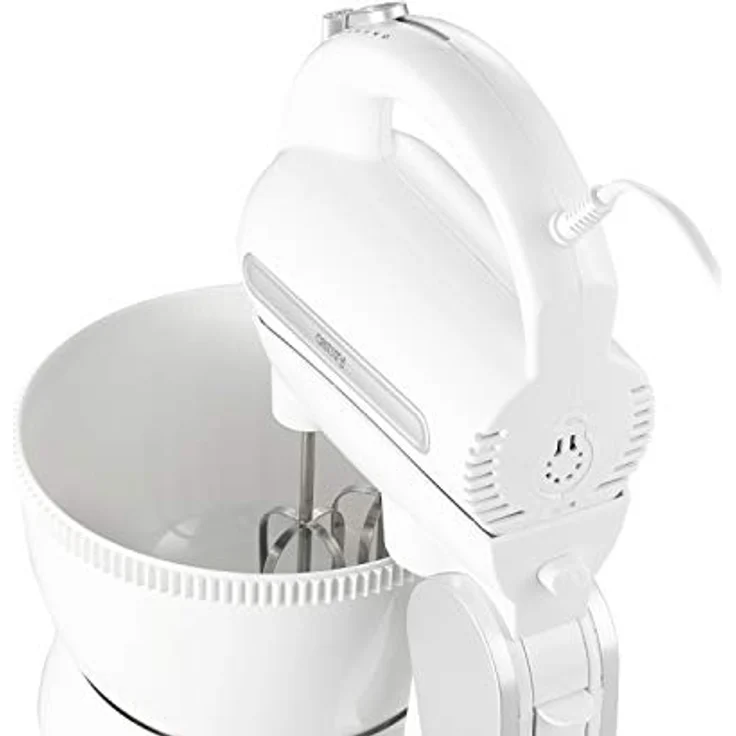 Camry CR 4213 Handmixer mit Rührschüssel, 600 W, 5 Geschwindigkeiten Turbo, Rührständer mit Knethaken und Rührhaken aus Edelstahl im Set, elektrischer Handrührer, Rührmaschine – Bild 4