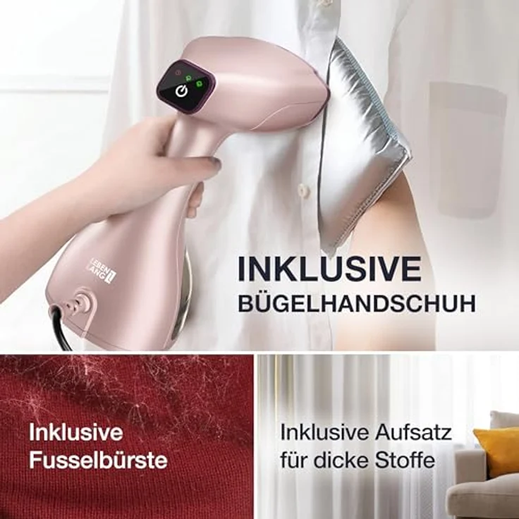 Lebenlang Dampfbügeleisen Steamer Dampfglätter, 1500W, <30 Sekunden Aufheizen, 300ml Wassertank, inkl. Bügelhandschuh, desinfiziert 99,9% der Bakterien – Bild 6