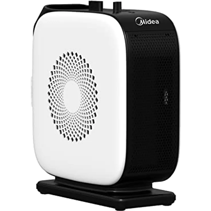 Midea Nty15-19Cae Heizlüfter, geringer Stromverbrauch, Keramik, tragbar, 1500 W, energieeffizient, mit einstellbarem Thermostat, weiß, schwarz, 25,8 x 10,3 x 28,5 cm; 3 kg