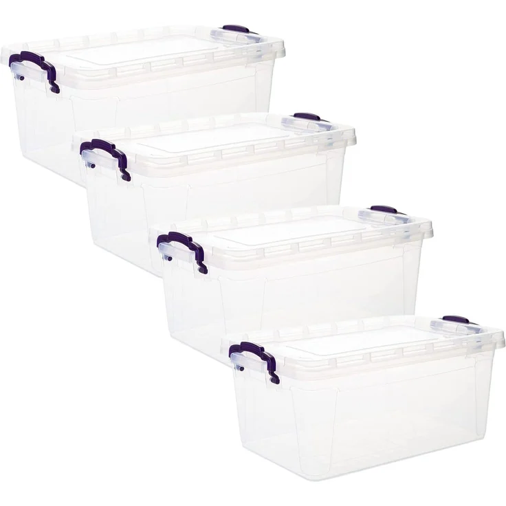 Centi Aufbewahrungsboxen mit Deckel (4er Set) – 5L transparente Kunststoffkisten mit Clipverschluss und ergonomischen Griffen