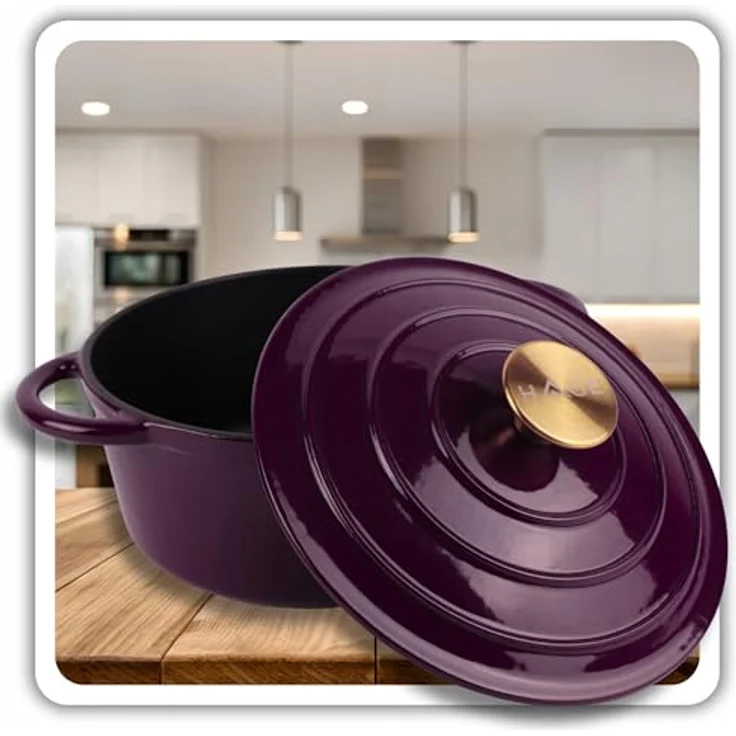 Torvon Bräter Gusseisen-Topf emailliert 22 cm, Farbe Aubergine, ideal für Ofen und Herd – Bild 9