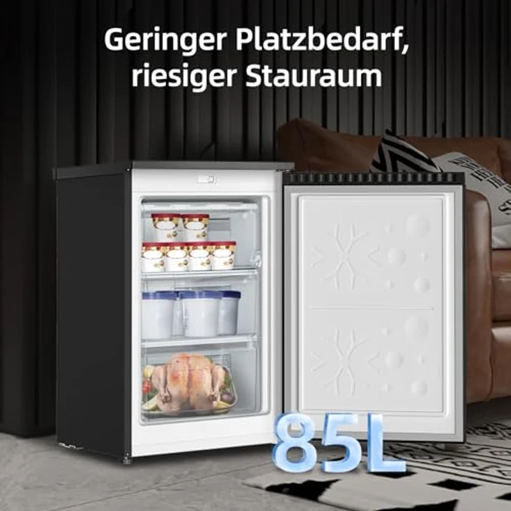 CHiQ CSD95BC, 85L Gefrierschrank mit 4 Sterne Schnellgefrieren (-24°C), EEK C, 103kWh/Jahr, 39dB ultraleise, umkehrbare Tür, kompakte Größe für kleine Räume – Bild 2