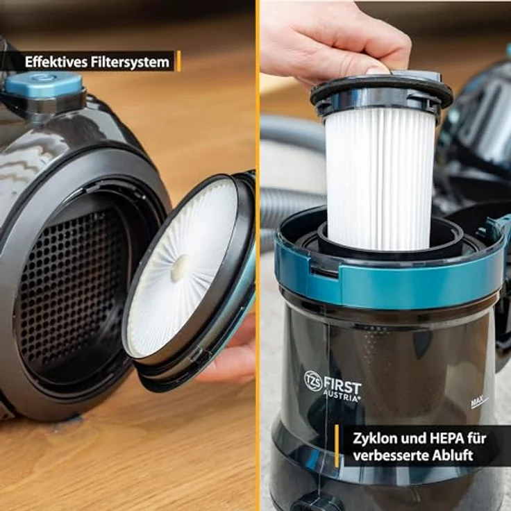 TZS FIRST AUSTRIA Bodenstaubsauger, 800 W, Beutellos, HEPA Filter, 2L, Petrol/Schwarz – Bild 5