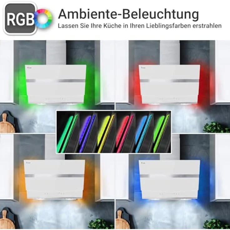 KKT KOLBE HERMES6005WM, Dunstabzugshaube 60 cm, A+++ Energieeffizienz, 782 cbm/h, kopffrei, Edelstahl mit weißem Glas, WLAN, RGBW-LED-Beleuchtung, SensorTouch Bedienung – Bild 2