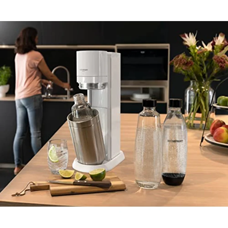 SodaStream Wassersprudler Duo mit CO2-Zylinder, 2X Glasflasche und 2X 1L spülmaschinenfeste Kunststoff-Flasche, Weiß, Höhe: 44 cm – Bild 5