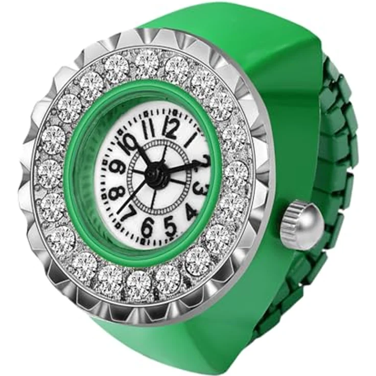 JewelryWe Ringuhr Damen, Elastisch mit Glitzer Strass, Rund Analog Quarz, 10m wasserdicht, Grüne Legierung – Bild 1