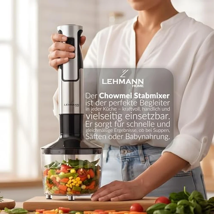 LEHMANN Stabmixer Set 1200 Watt, Multifunktions Pürierstab 5-in-1 mit 8-stufiger Geschwindigkeitsregelung und Turbo-Funktion, inkl. 860 ml Messbecher, BPA-frei, goldene Klinge – Bild 3