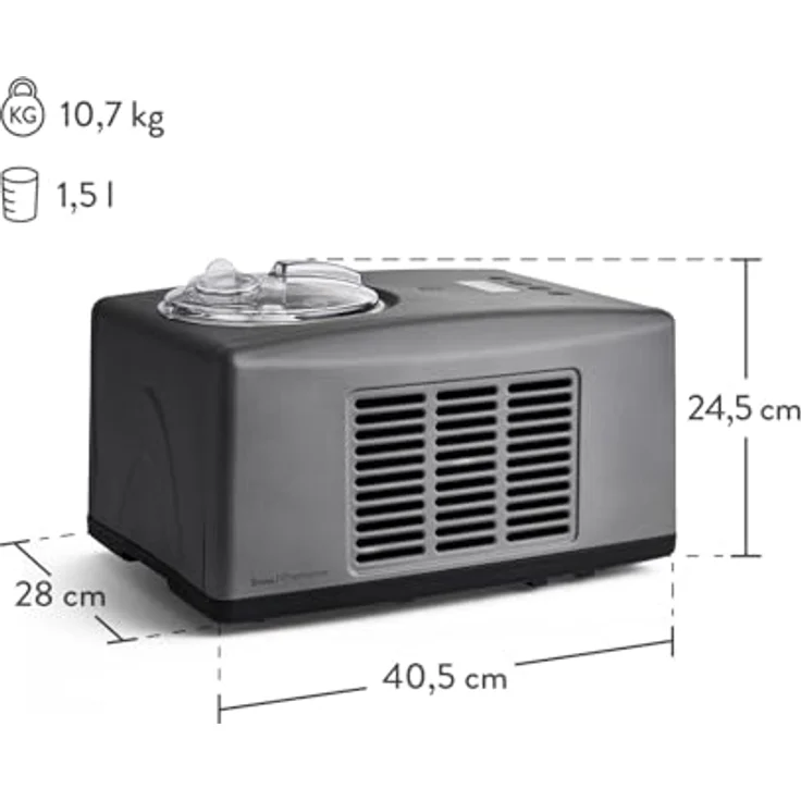 Springlane Eismaschine mit Kompressor Emma, inkl. Rezeptheft, 1,5 l, 150 W, Anthrazit – Bild 3