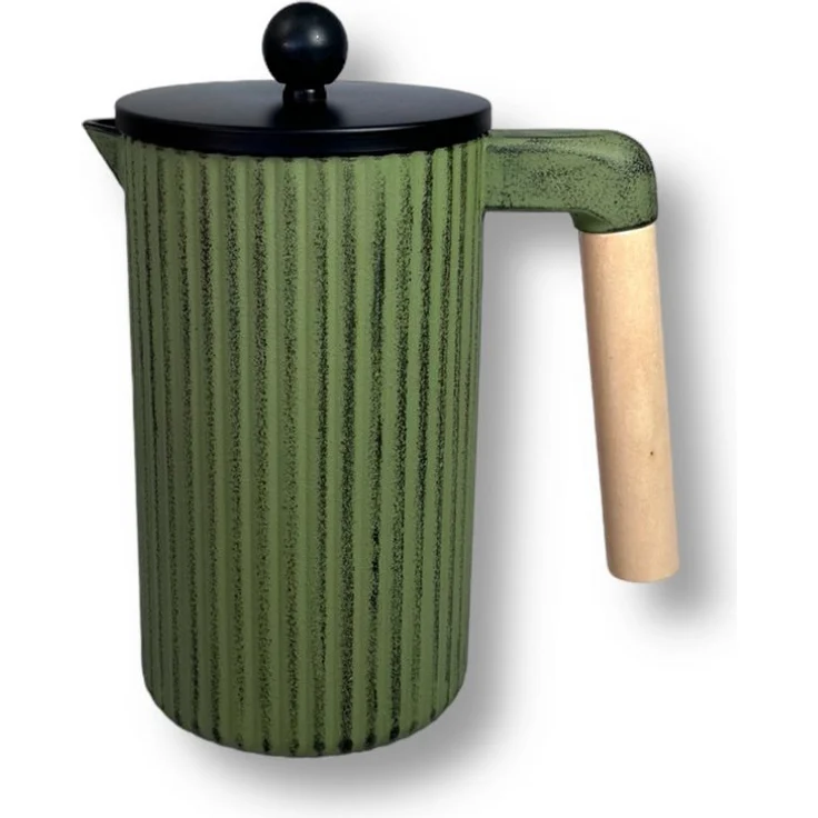 JA-UNENDLICH French Press Kanne, Gusseisen emailliert, 1,0l Füllmenge, schwarz