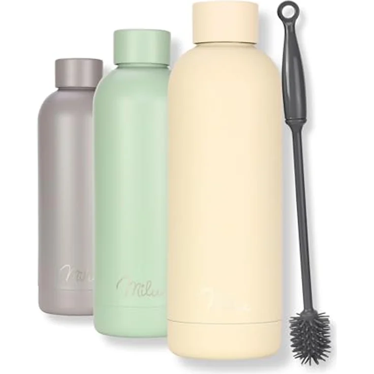 Milu Thermosflasche 500ml, Edelstahl doppelwandig, auslaufsicher, kohlensäuregeeignet, inkl. Reinigungsbürste, Diamond-Sand – Bild 1