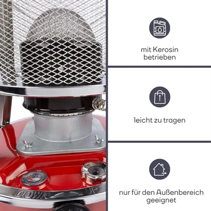 Perel Petroleumheizung für außen, mit Docht, 2600 W, 0,25l/h bis zu 18h, 4,6L Tank, für bis zu 18m² (TC84100N) – Bild 4