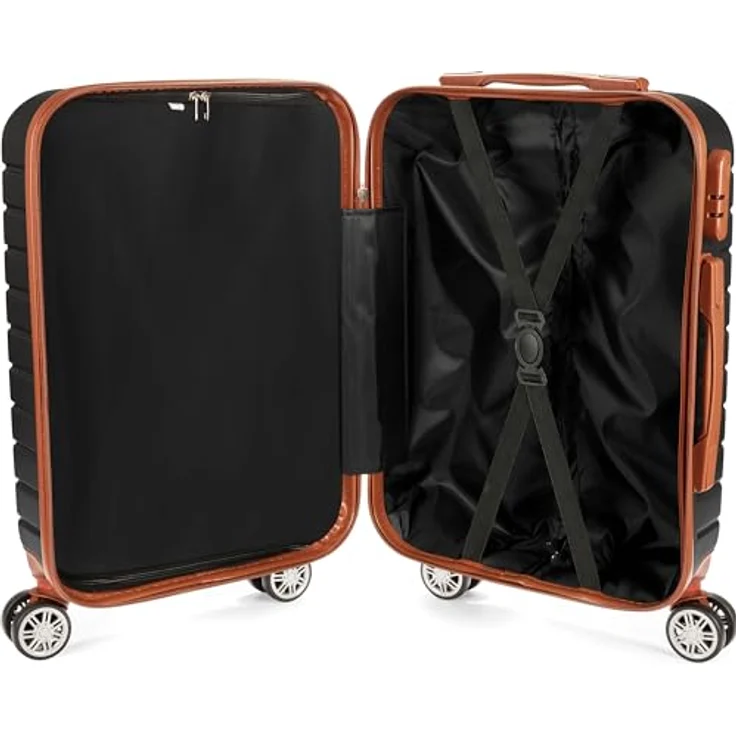 BRUBAKER Hartschalen Koffer Paris - Rollkoffer XL mit Zahlenschloss, 4 Rollen und 360°-Rollen - Schwarz und Hellbraun – Bild 4