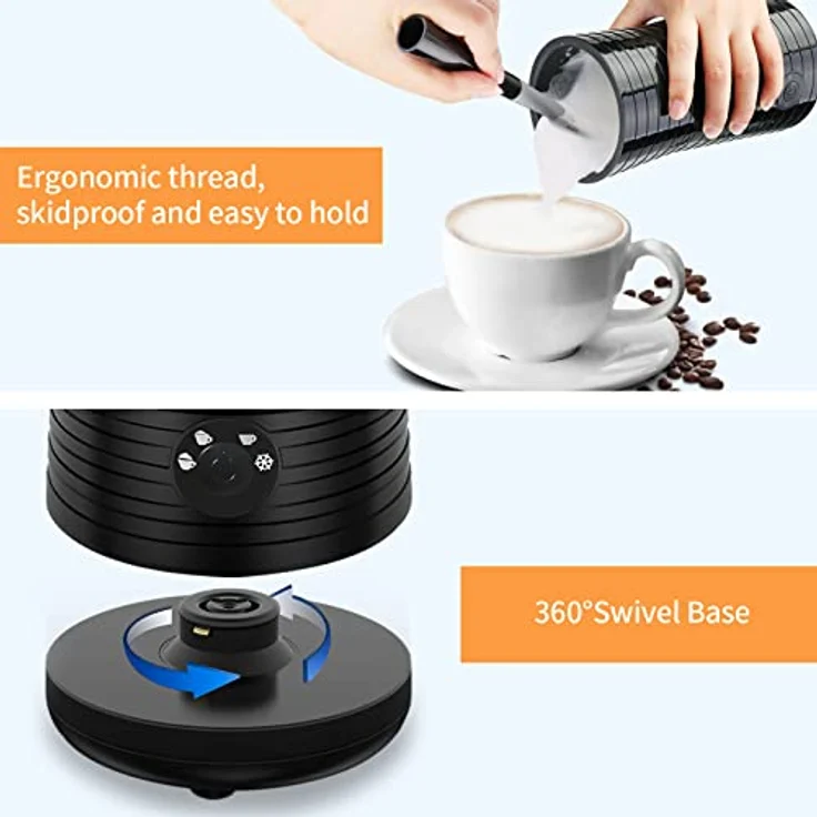Milchaufschäumer Elektrisch 4-in-1, Milchschäumer für Heißer&Kalter Milchschaum Automatische mit 4 Modi，Anti-Rutsch Design, 400W, 240ml (Schwarz) – Bild 4