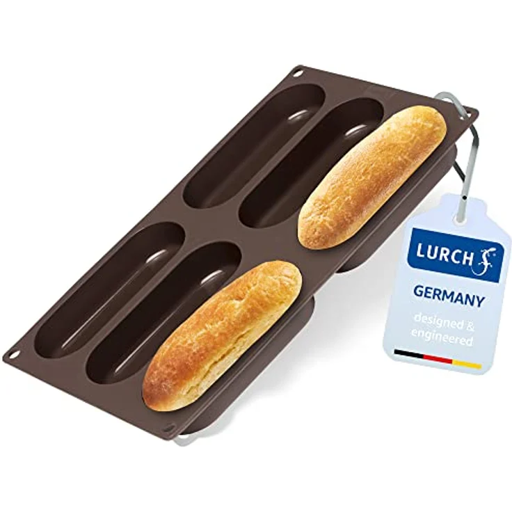 Lurch 85082 FlexiForm Hotdog Buns 6-Fach - Backform für 6 Hot Dog Brötchen aus 100% BPA-freiem Platin Silikon, Braun – Bild 2
