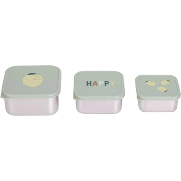 LÄSSIG Lunchbox Happy Fruits, Lemon, 3-tlg. Edelstahl-Set mit praktischen Snackboxen für Schule und unterwegs – Bild 2