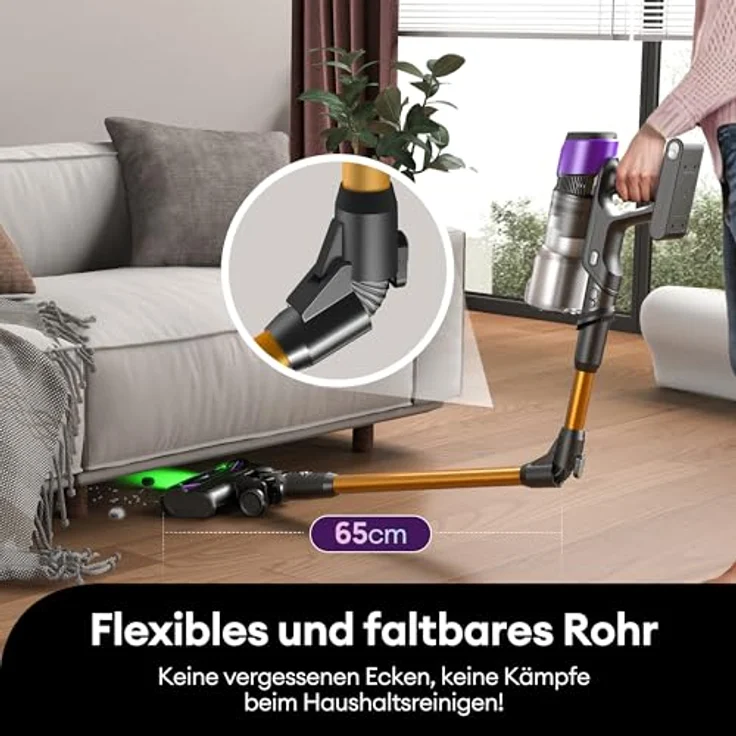 Ultenic U20, Akku Staubsauger mit 55000Pa Saugkraft, 600W Motor, 60Min Laufzeit, selbststehendes Design, flexibles Biegegelenk, GreenEye-Technologie, Anti-Tangle Bodenbürste für Hartböden und Teppiche, ideal für Tierhaare – Bild 4