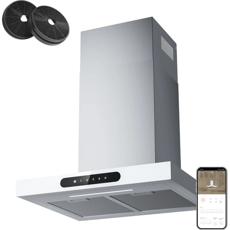 CIARRA VM6102W Dunstabzugshaube A+++ 650 m³/h, 60 cm, WIFI-App, Touch Control, Edelstahl-Design