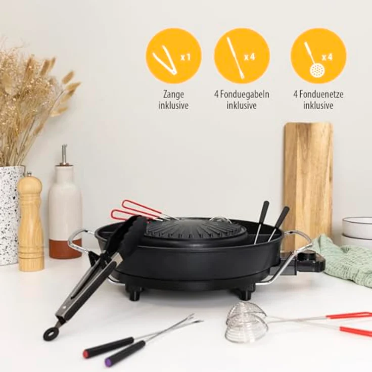 Tristar Tischgrill, 1800 W, 2in1 Fondue Hot Pot 3L, Koreanische Party-Pfanne Elektro Shabu Shabu, Antihaftbeschichtung, Schwarz – Bild 3