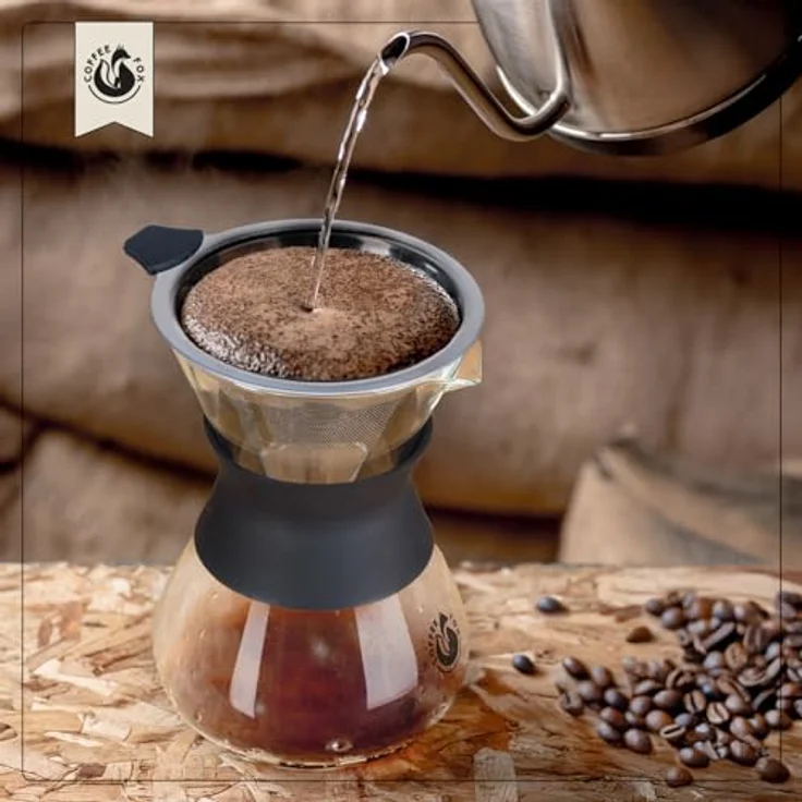 Coffee Fox Kaffeebereiter, Pour Over - 650 ml Glaskaraffe mit Edelstahlfilter, spülmaschinenfest und nachhaltig – Bild 3