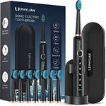 Elektrische Zahnbürste Schallzahnbürste für Erwachsene – PHYLIAN Elektrische Schallzahnbürste mit Halter Reiseetui, Sonic Zahnbürsten mit 8 Zahnbürstenköpfe, 2 Minute Timer, 5 Modi, Schwarz