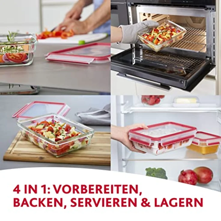 Emsa 54169 Clip & Close Glas Frischhaltedosen | 3er Set | 0,2+ 0,5+ 1,3 L | Rechteckig | 100 Prozent Dicht | Backofengeeignet | Mit Frische-Dichtung – Bild 3