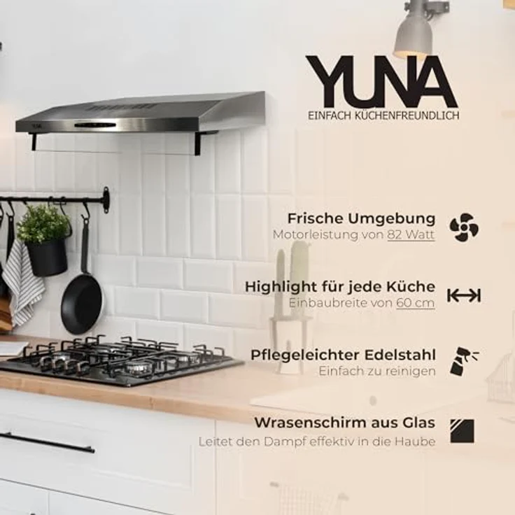 Yuna KUBH 60205 Dunstabzugshaube, inklusive Kohlefilter, Breite 60 cm, edelstahl – Bild 3