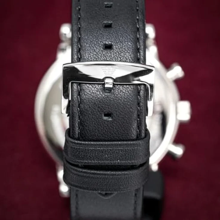 Emporio Armani Herrenuhr AR1807, QuarzChronographenwerk, 46mm Silber / Stahl Edelstahlgehäuse, schwarzes Lederarmband – Bild 5
