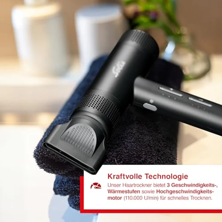 Solis Hair Perfection Ionen Haartrockner mit Föhnaufsatz, 1600 Watt, Schwarz, mit Selbstreinigungsfunktion und Kaltluft-Taste – Bild 3