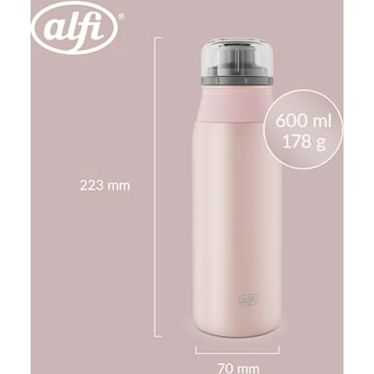 Alfi ELEMENT BOTTLE, Edelstahl-Trinkflasche 0,6l, spülmaschinenfest mit Free-Flow Trinksystem und intuitivem Schraubverschluss, mattiert – Bild 2