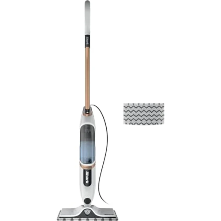Shark SteamSpot S2001EU, Dampfreiniger mit Steam Blaster-Technologie, abnehmbarer Wassertank, 3 Reinigungsmodi, 2 waschbare Dirt Grip Soft-Scrub-Pads, Weiß & Poly Kupfer – Bild 1
