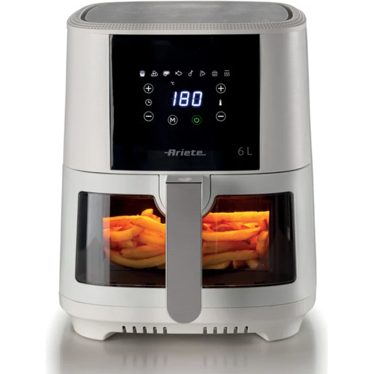 Ariete 4626 Airy Fryer 6L, Luftfritteuse mit 8 Programmen, 1300 W, Transparenter Korb, Weiß