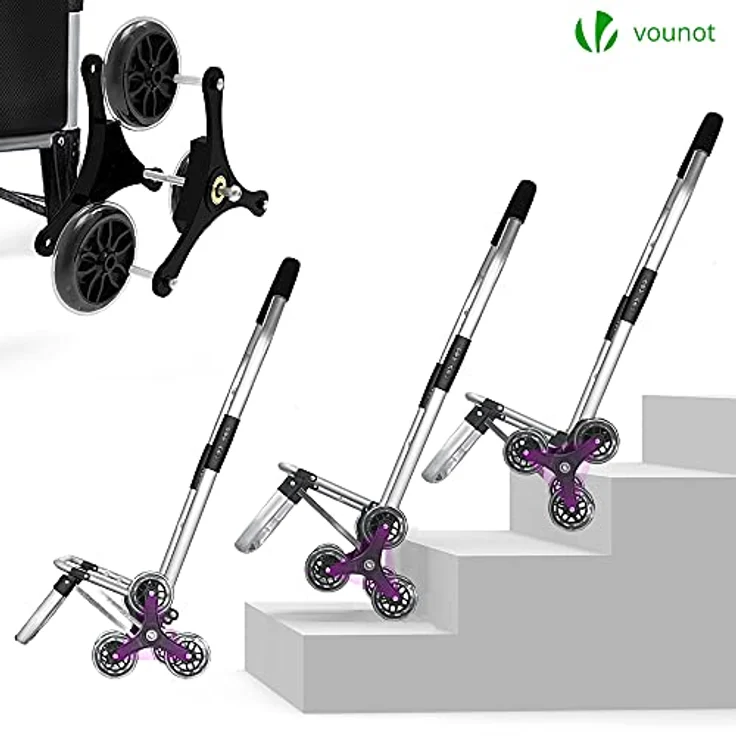 VOUNOT Aluminium Einkaufstrolley Treppensteiger, Trolly Einkaufswagen Klappbar, Hackenporsche mit 6 Räder, Wasserdicht, 45L, Schwarz – Bild 5