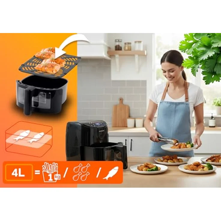 Berdsen BD-658, Luftfritteuse fettfrei mit 4 Litern Volumen und 1500 Watt Leistung, schwarz – Bild 7