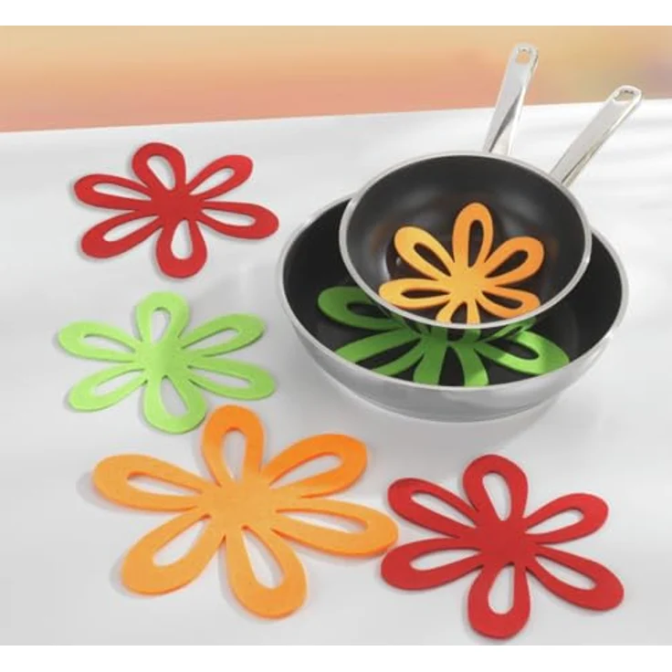 Maximex Kratzschutzeinlage Filz 6er Set, optimaler Schutz für Pfannen und Backformen, Ø 18 cm und 22 cm, bunte Blumen design – Bild 2