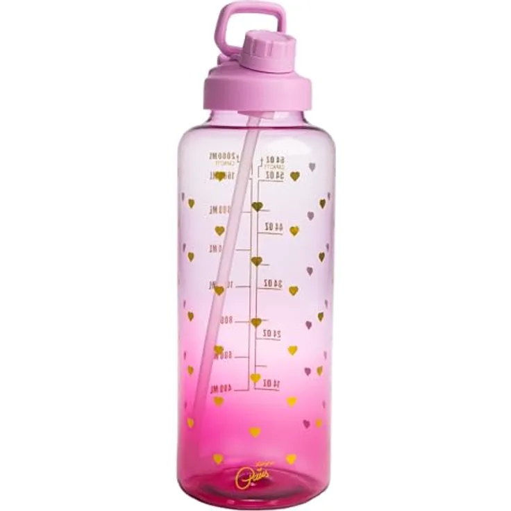 Paris Hilton Motivations-Trinkflasche, 1,8 Liter, lila, auslaufsicher mit Strohhalm