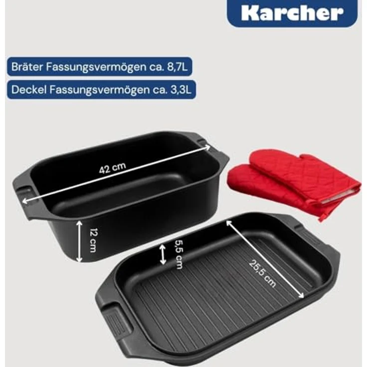 Karcher Bräter 2in1 (Aluguss, 8,7 Liter, inkl. Deckel und Topfhandschuhen) schwarz – Bild 4