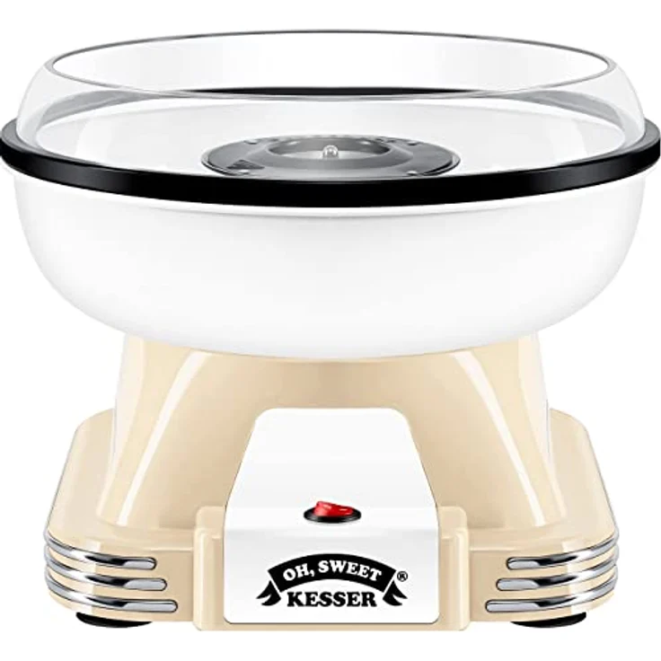 KESSER® Zuckerwattemaschine Set für Dein zuhause - Mit 30x Zuckerwatte Stäbchen & Messlöffel - Retro Cotton Candy Maschine - Zuckerwatte Maschine Mit Zubehör - Höhe 22 cm - 500 W Creme Weiß – Bild 1