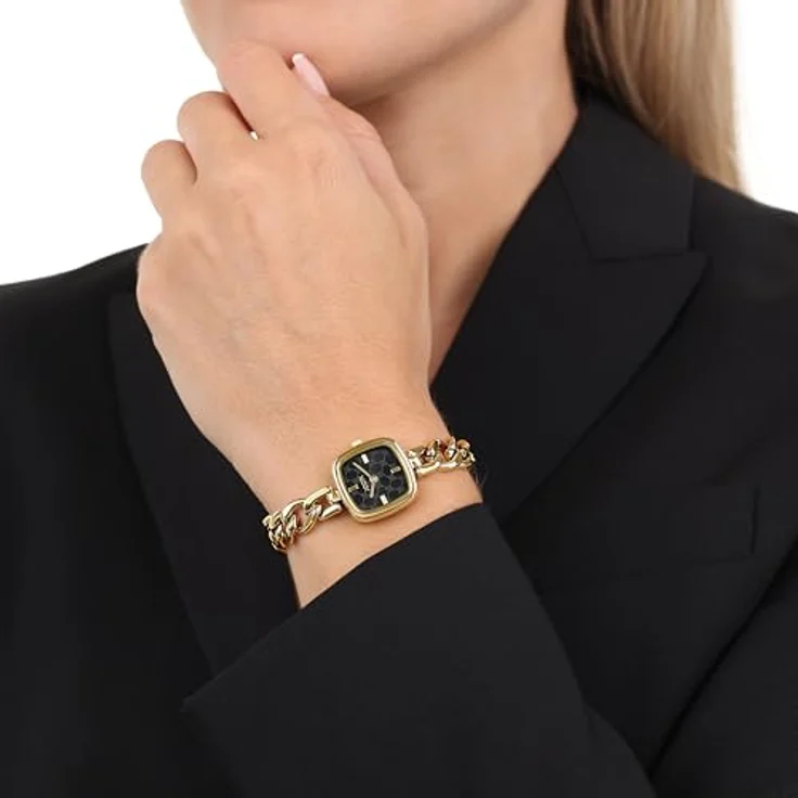 JOOP! Quarzuhr 2038611, elegante Damenuhr mit analoger Anzeige, goldfarbenem Edelstahlarmband in Kettengliederung und schwarzem Zifferblatt – Bild 2